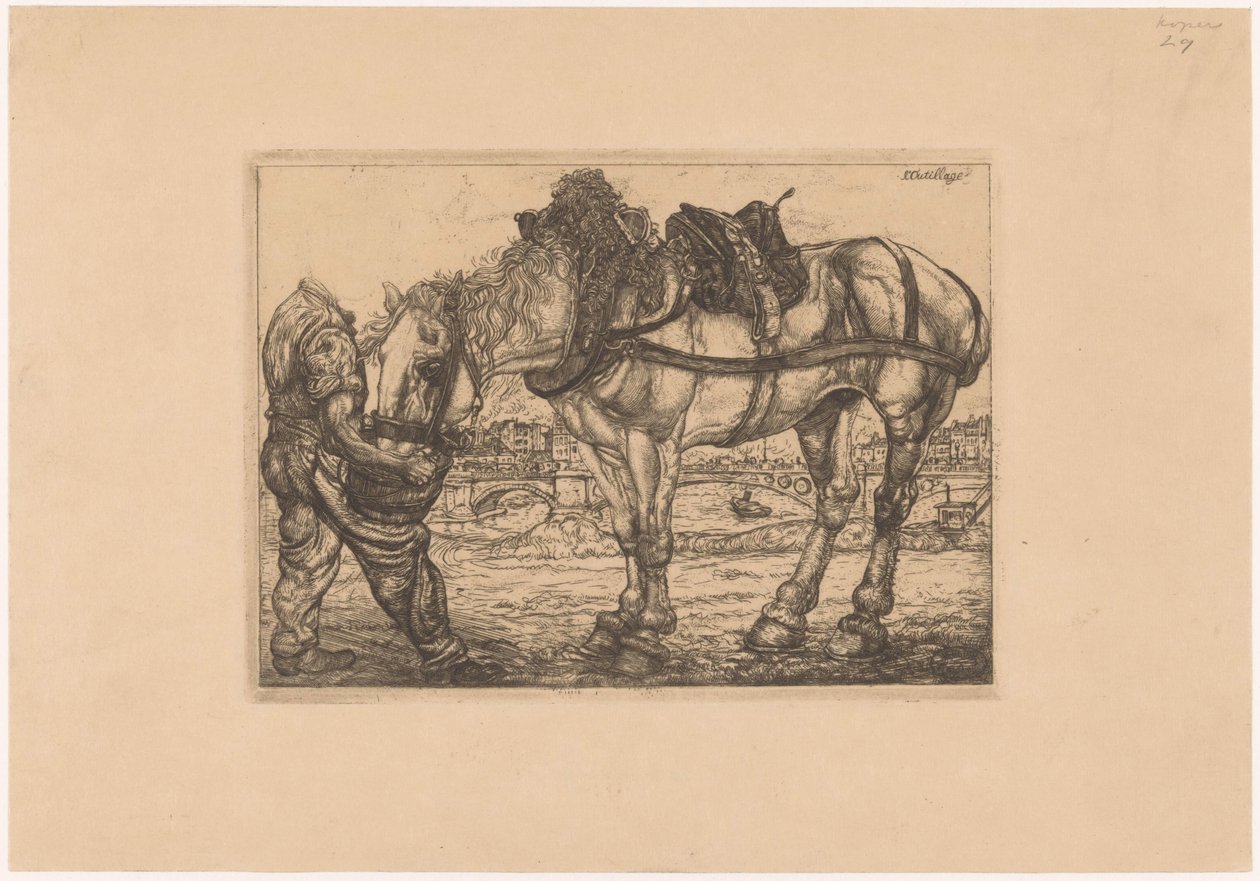 Homme nourrissant un cheval avec un seau - Pieter Dupont
