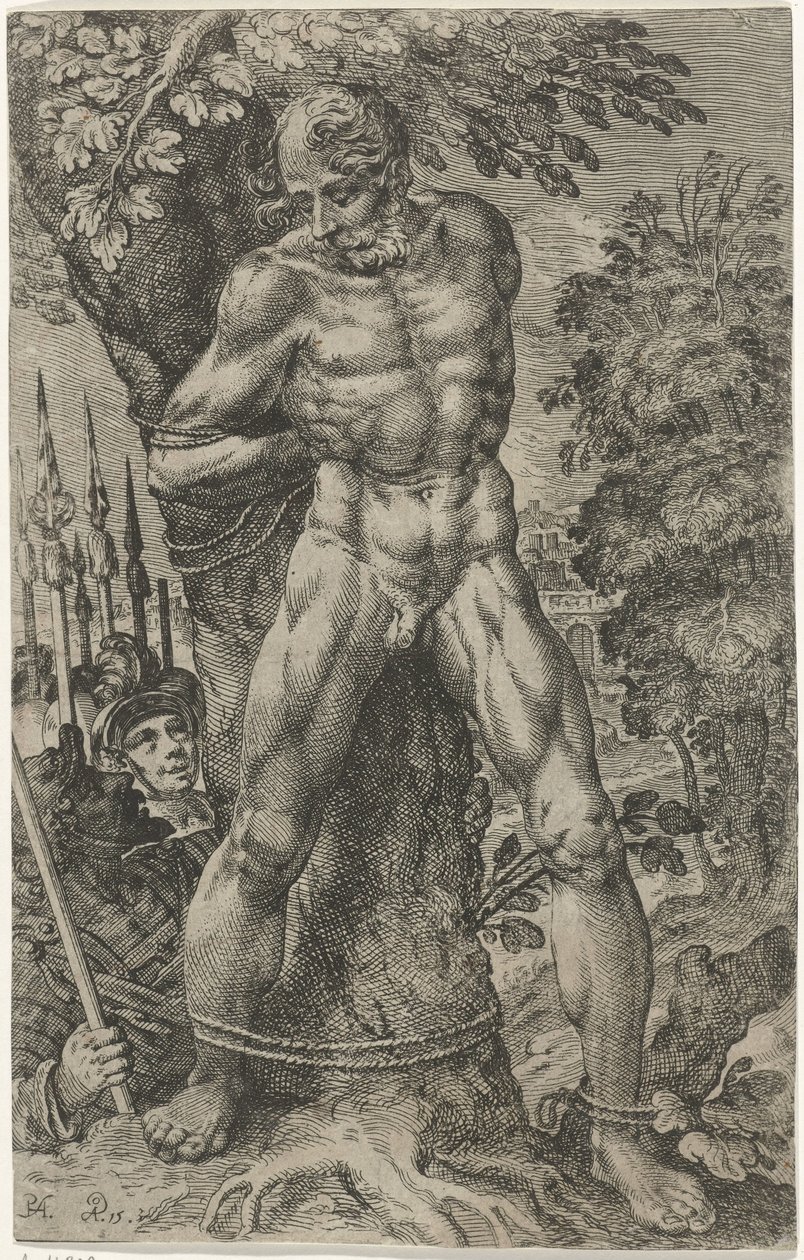 Achior attaché à un arbre - Pieter Feddes van Harlingen