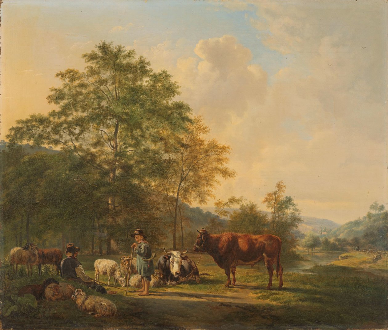 Paysage vallonné avec berger, conducteur et bétail - Pieter Gerardus van Os