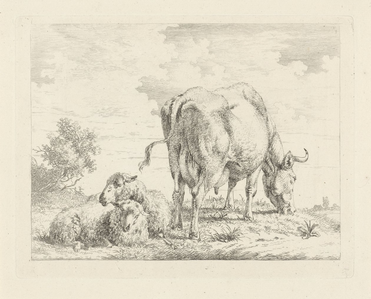 Vache avec deux moutons - Pieter Gerardus van Os