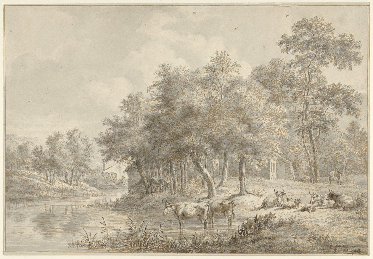 Paysage fluvial avec bétail - Pieter Gerardus van Os