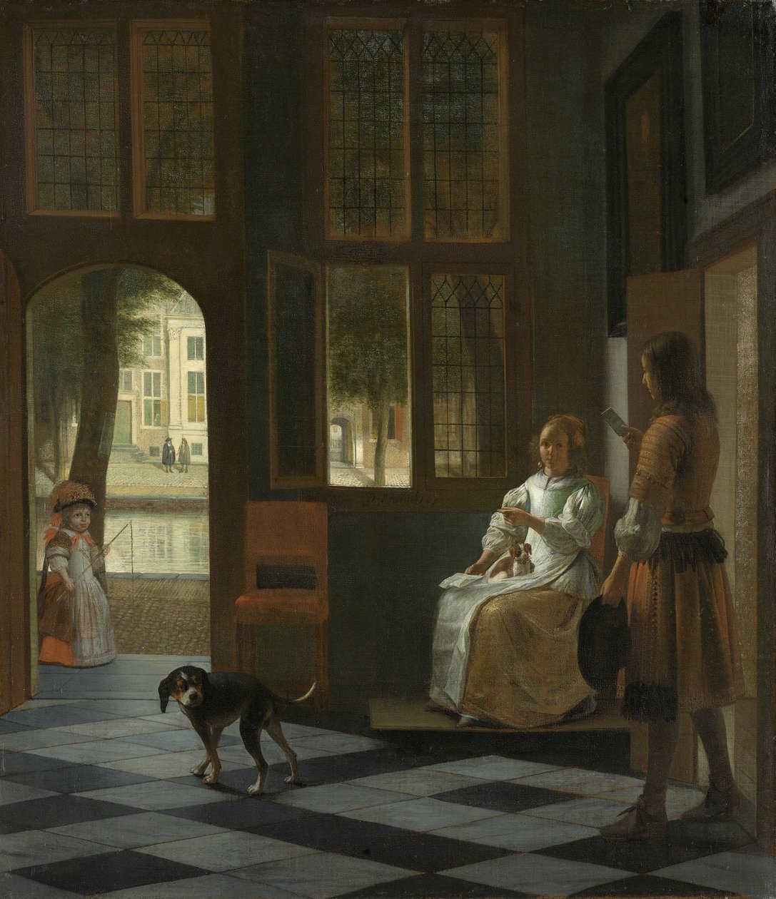 Une femme dirigeant un jeune homme avec une lettre, 1670 - Pieter Hooch de