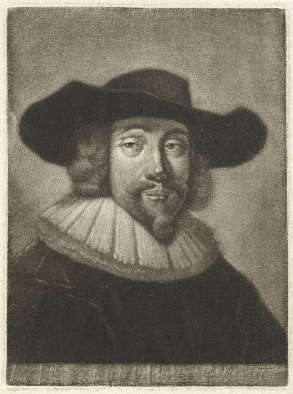 Portret van een man met een hoed en kraag - Pieter Louw