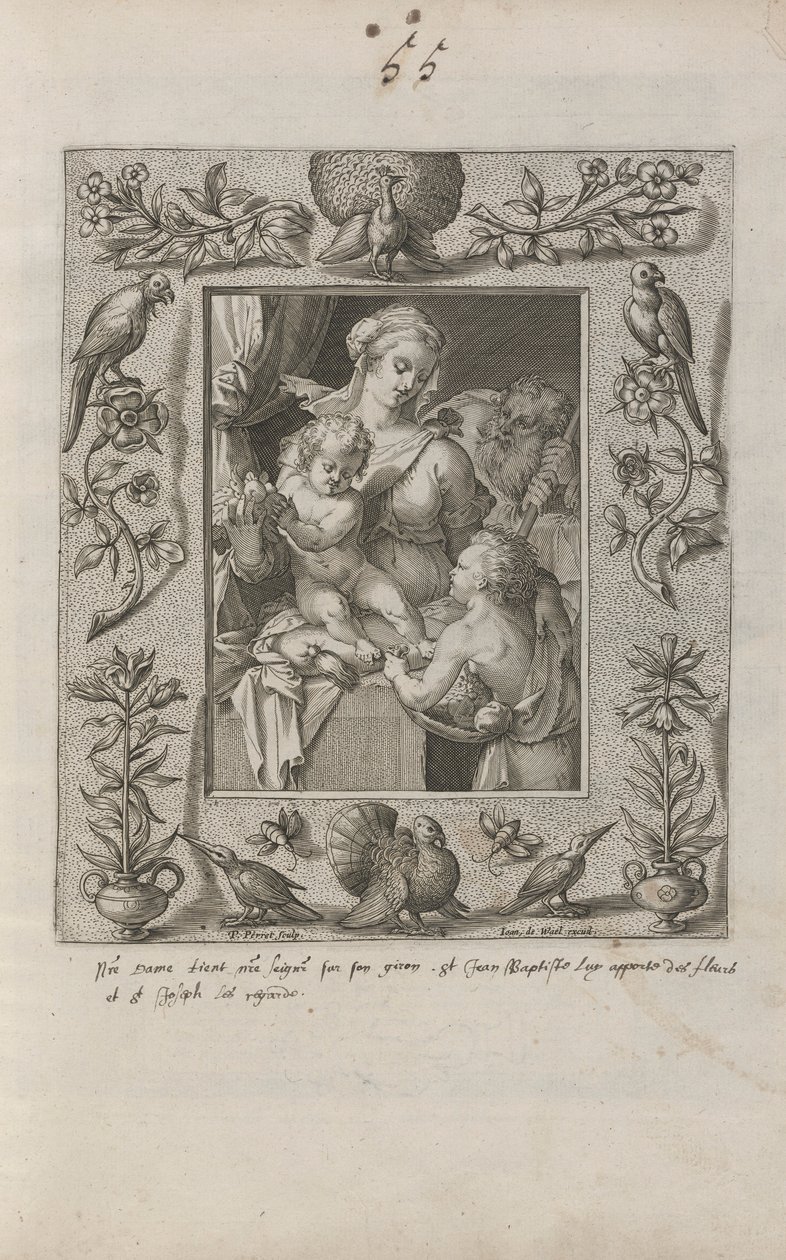 Sainte Famille avec le jeune Saint Jean-Baptiste, dans un cadre élaboré - Pieter Perret