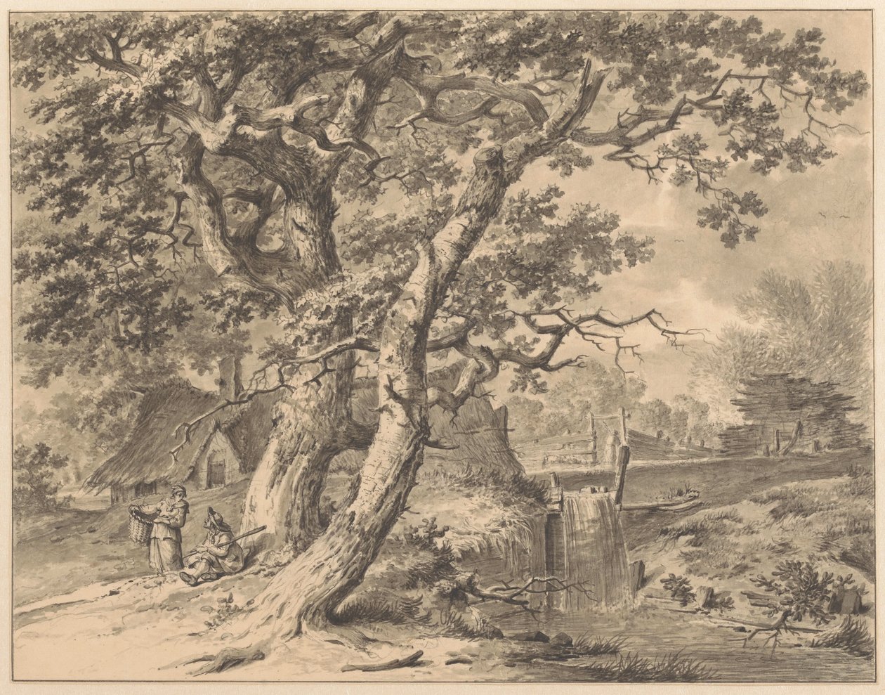 Paysage avec petite cascade sous deux grands arbres - Pieter Pietersz. Barbiers
