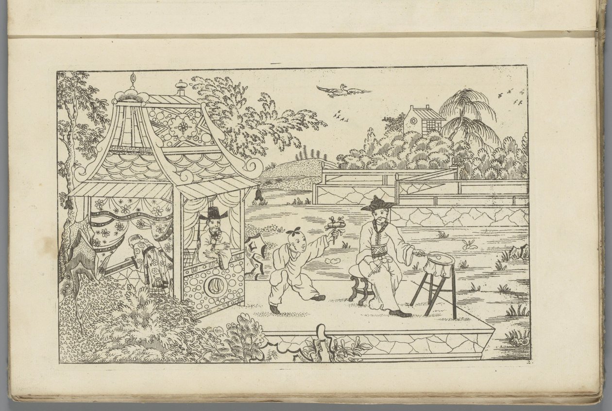 Tambour chinois sur un plateau dans un paysage (Nouvelle inventée Sineesen, première partie) - Pieter Schenk (II)