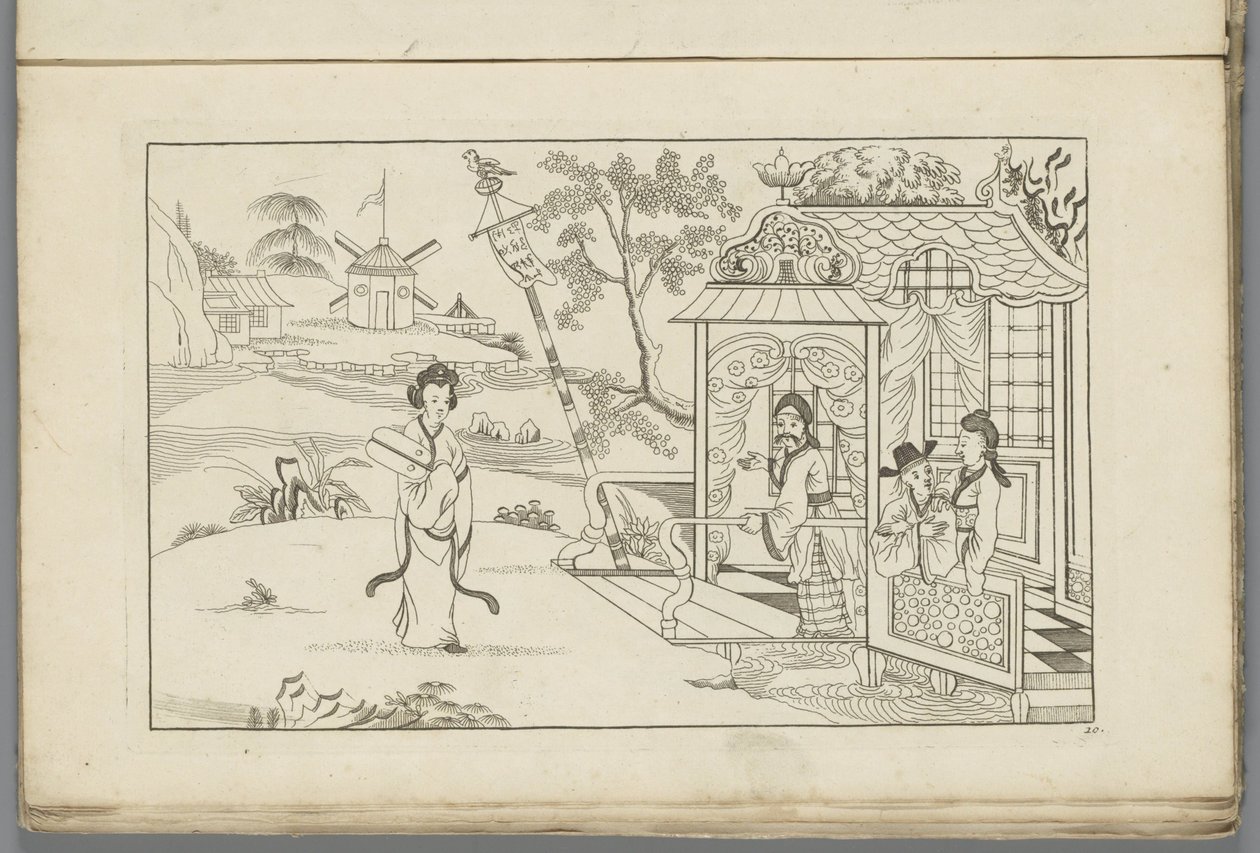 Paysage avec une dame chinoise (Nouvelles inventions chinoises, dessinées avec grand soin et publiées par P: Schenk Jun, premier volume) - Pieter Schenk (II)
