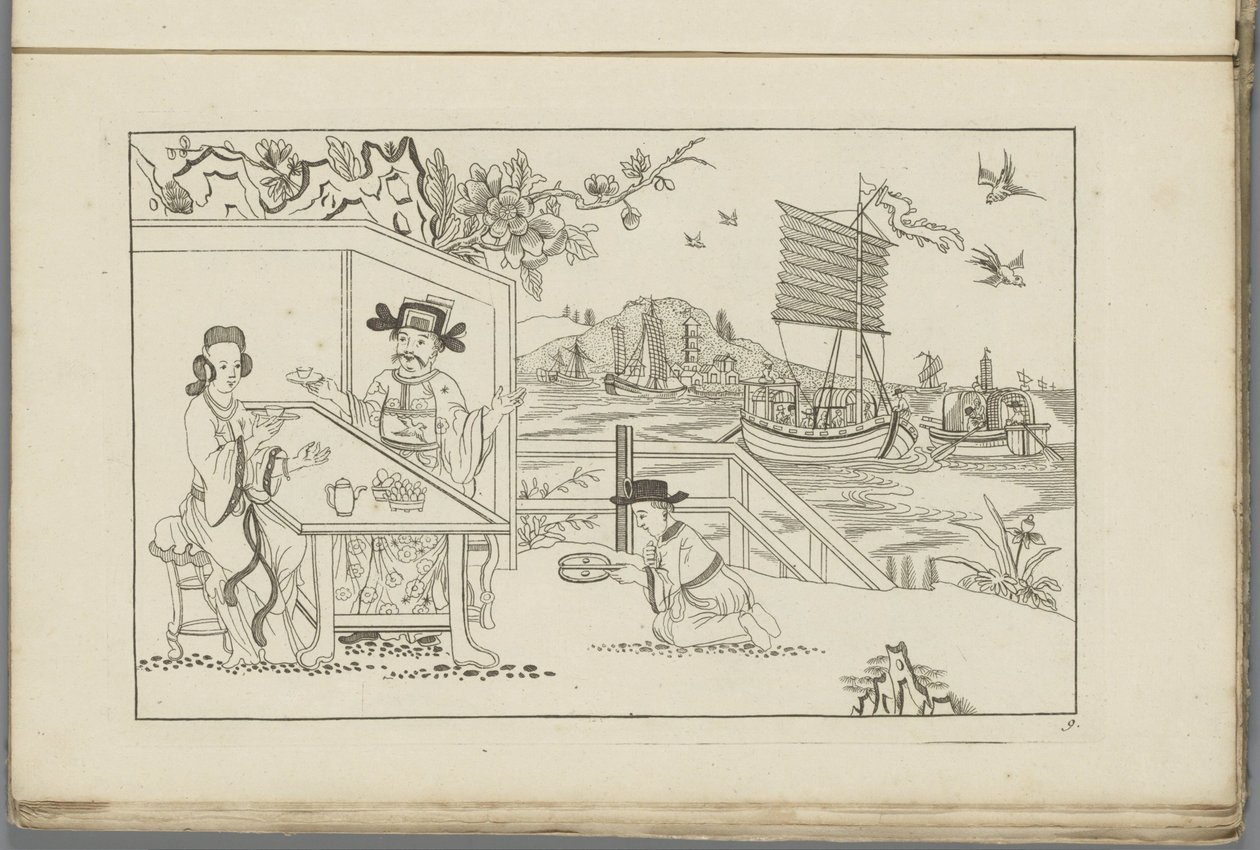 Paysage avec un homme et une femme buvant du thé - Pieter Schenk (II)
