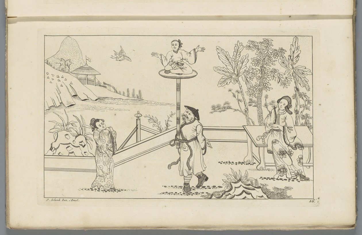 Paysage avec figure assise en tailleur sur une plateforme (Nouvelle inventée Sineesen, deuxième partie) - Pieter Schenk (II)