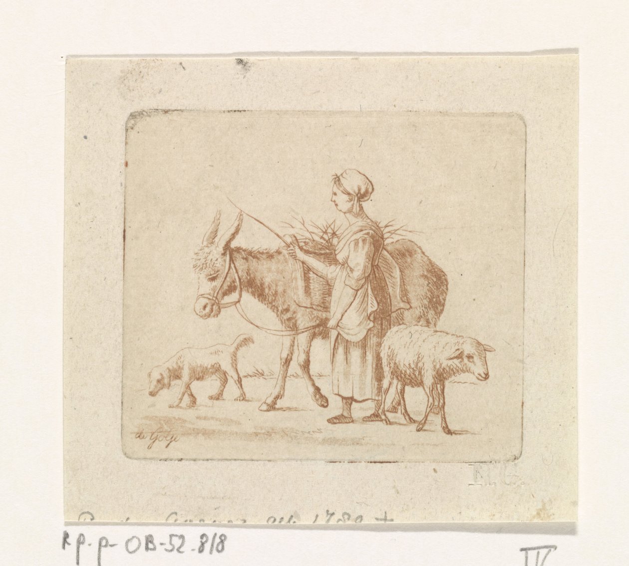 Bergère avec un mulet, un mouton et un chien - Pieter de Goeje