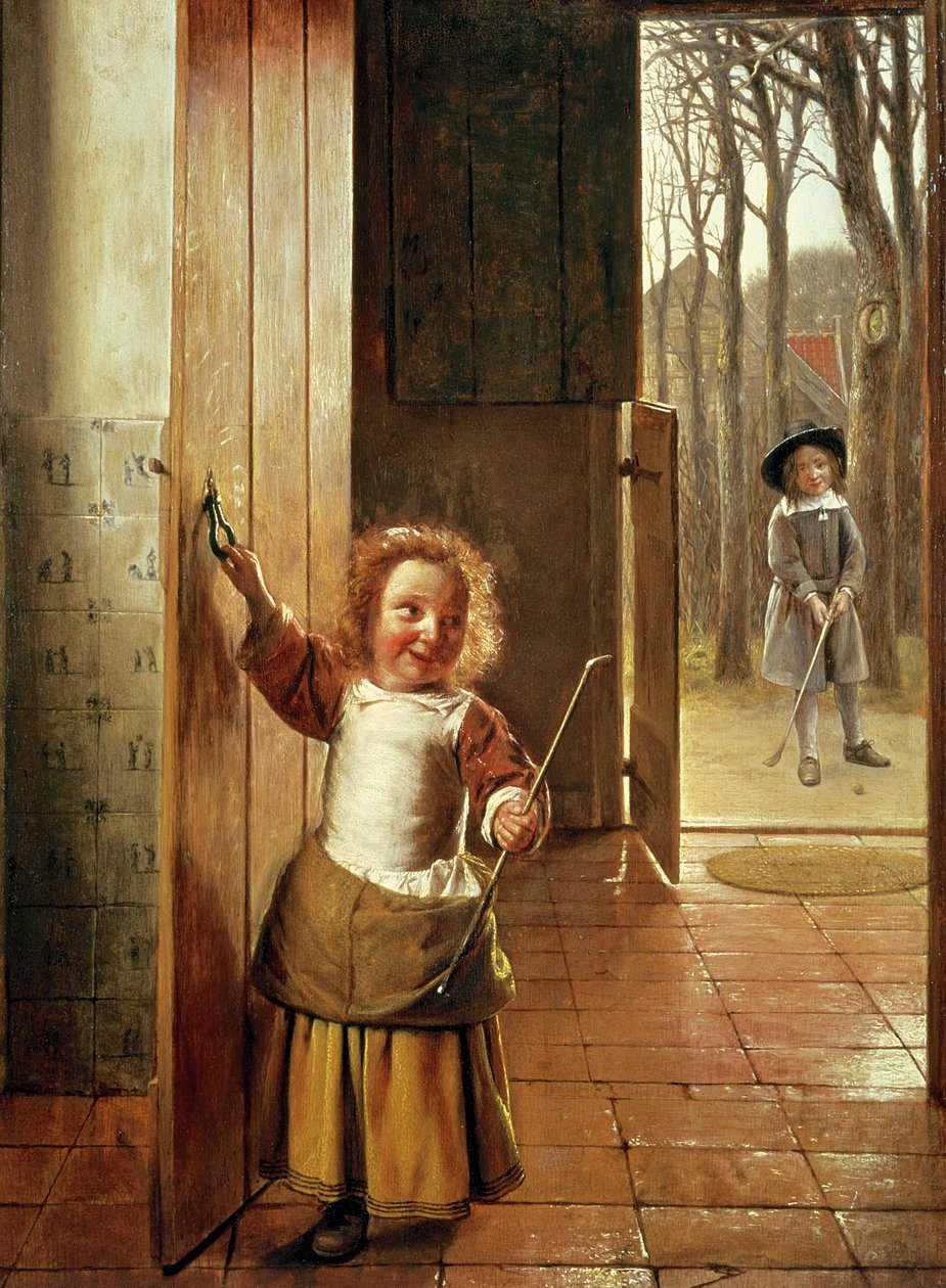 Enfants dans une porte avec des bâtons de 