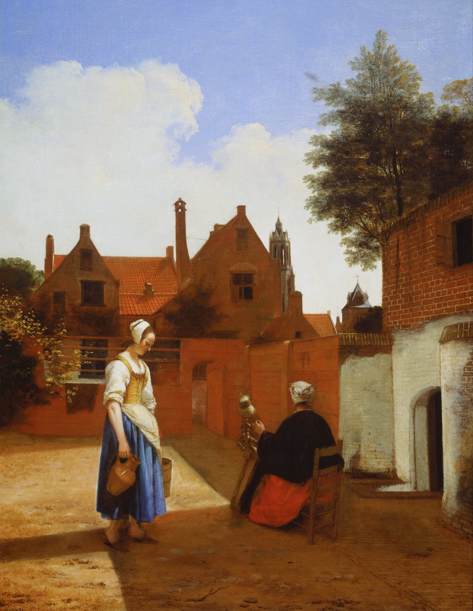 Cour à Delft au soir : une femme filant - Pieter de Hooch