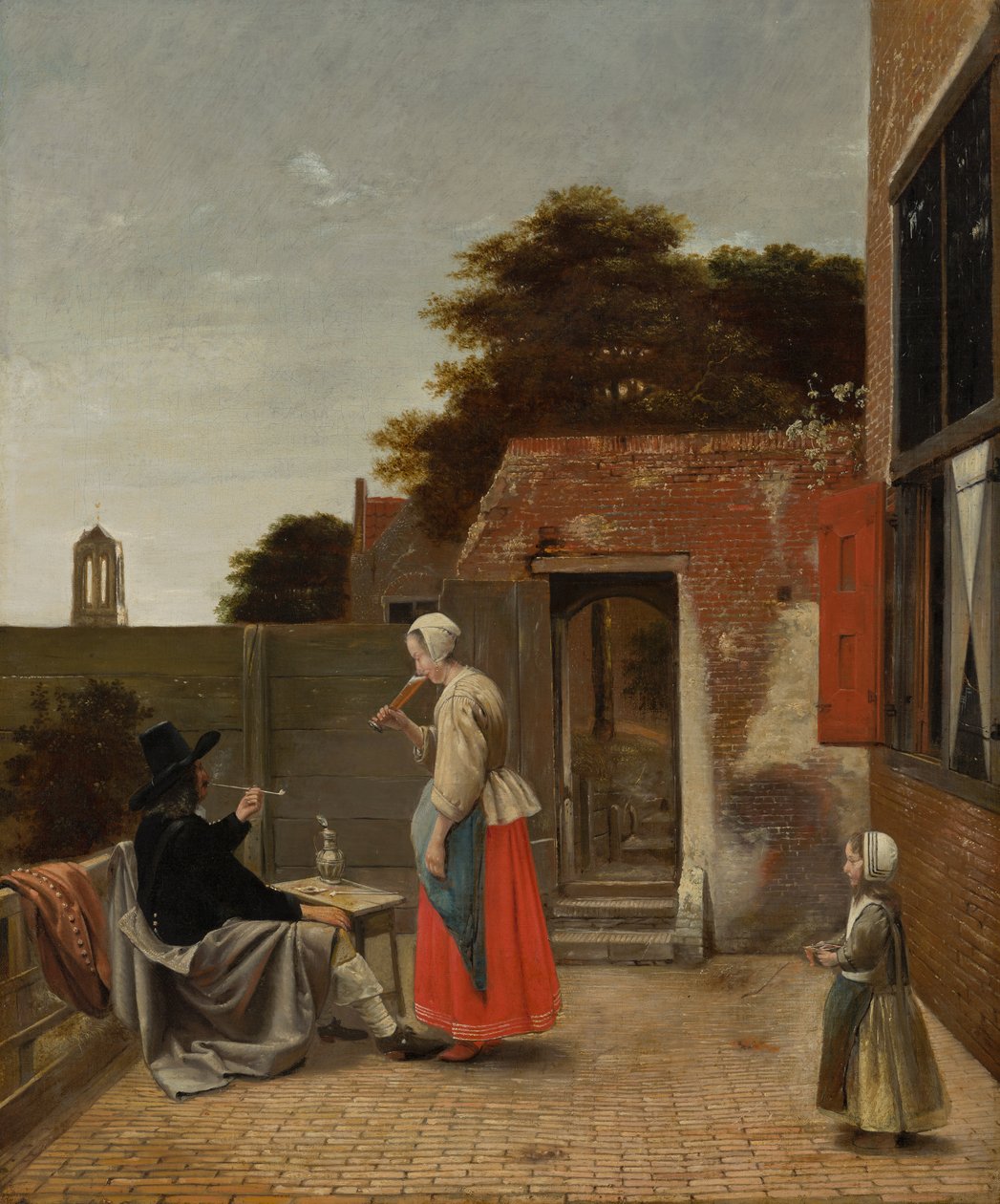 Cour avec un homme fumant et une femme buvant - Pieter de Hooch
