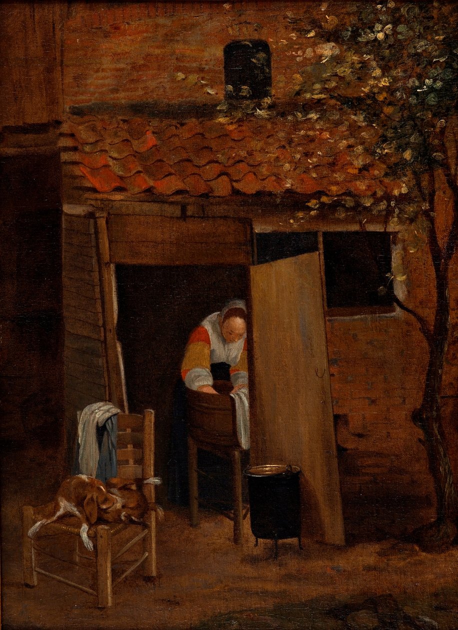 Fille lavant des vêtements dans une cour à Zwolle, après 1653 - Pieter de Hooch