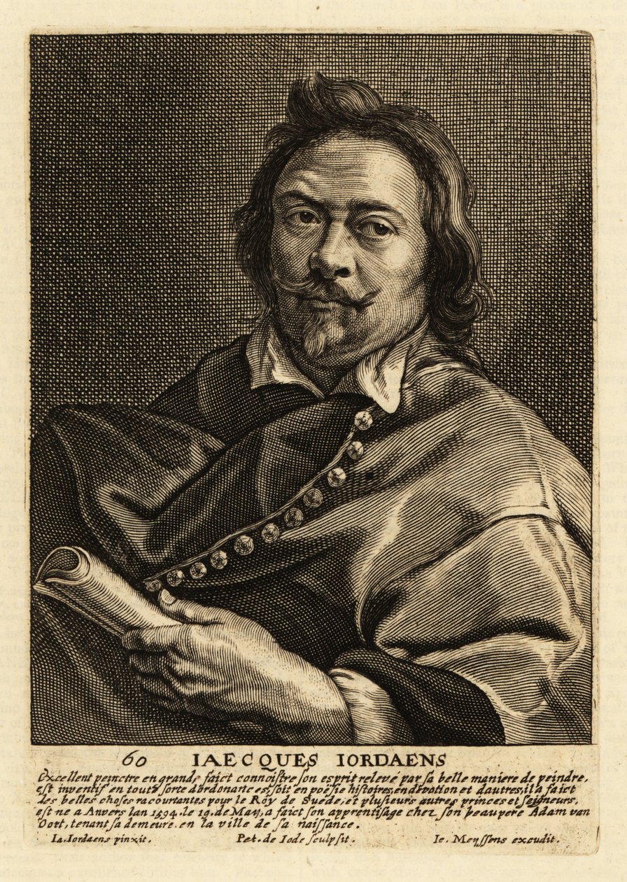 Portrait de Jacques Jordaens, peintre, dessinateur et designer de tapisseries flamand connu pour ses peintures historiques, scènes de genre et portraits - Pieter de II Jode