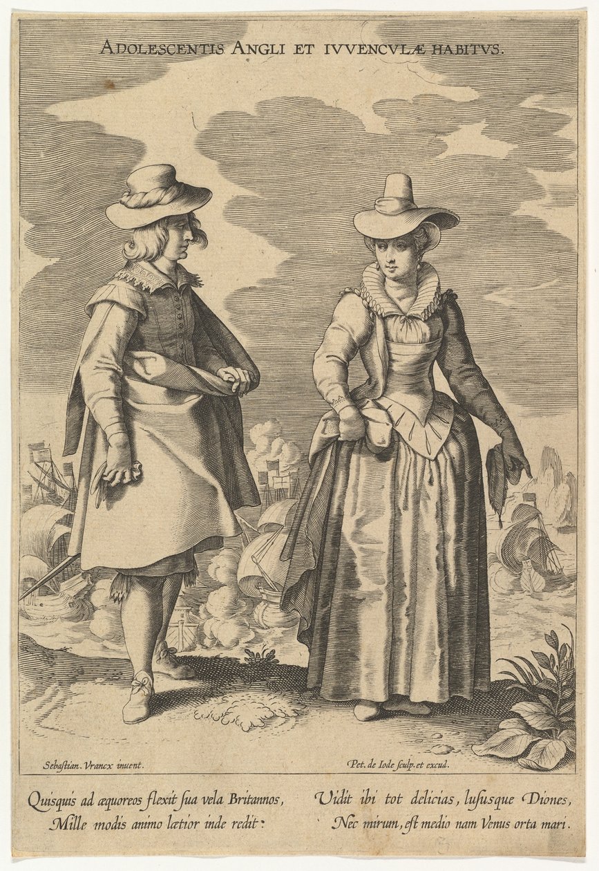 Adolescent anglais et jeune fille de Habitus de Fashions of Different Nations - Pieter de Jode I