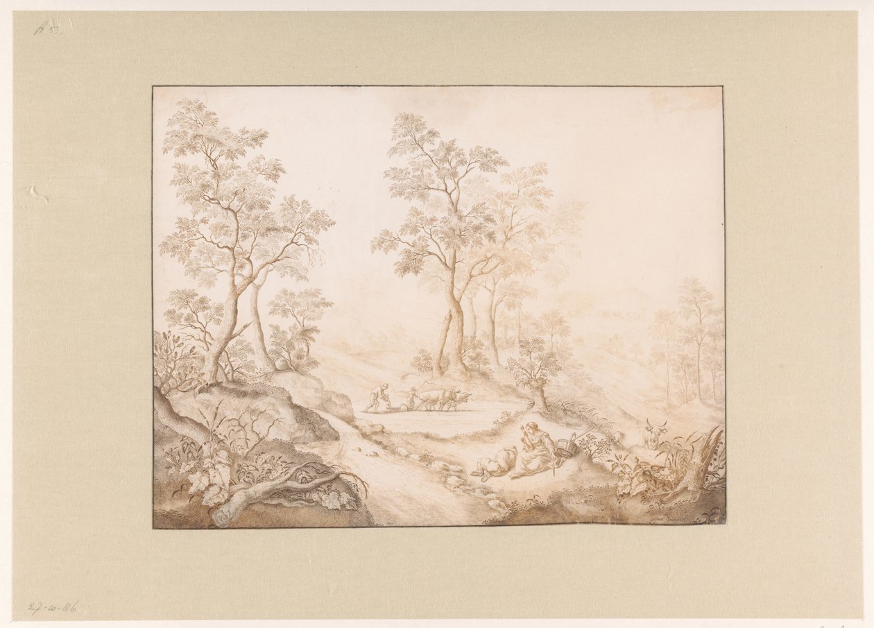 Paysage boisé avec femme, homme et un fermier - Pieter de Porck