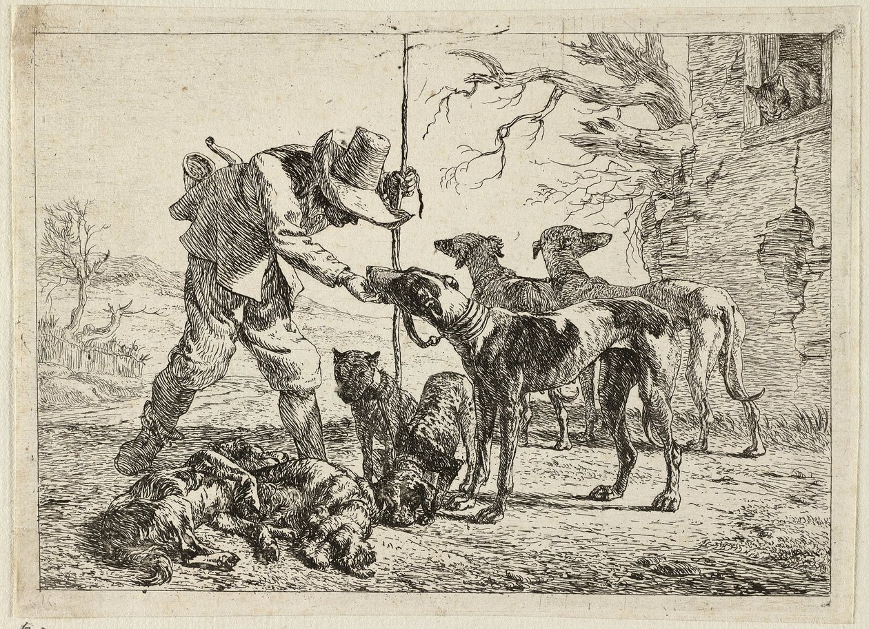 Chasseur avec sept chiens - Pieter van Laer