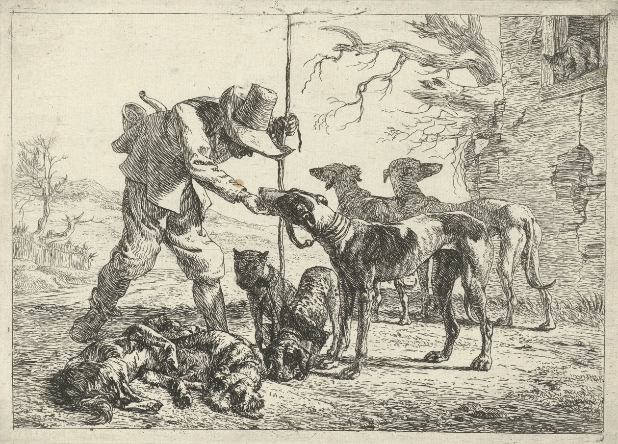 Chasseur avec sept chiens - Pieter van Laer