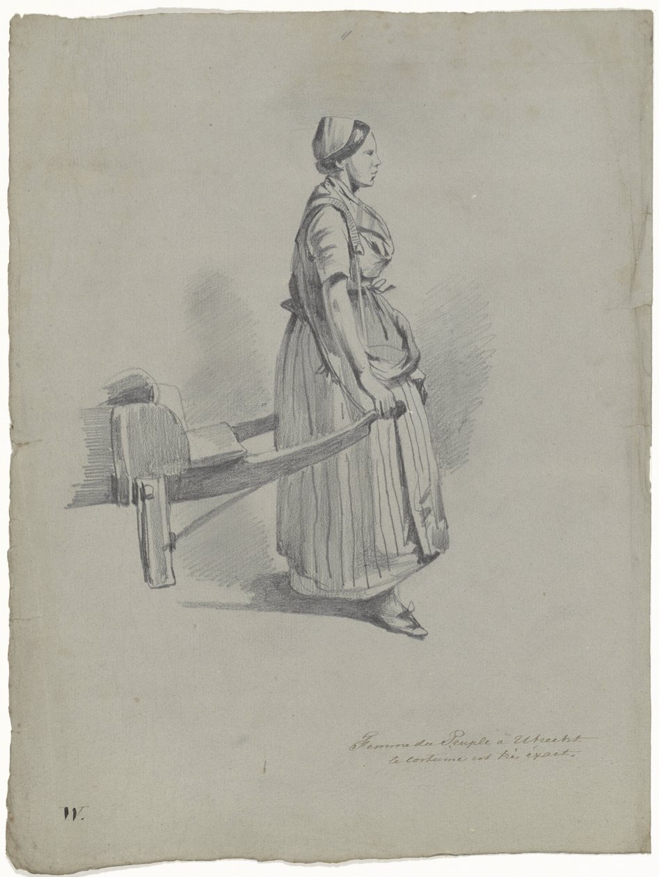 Femme debout tirant une charrette à Utrecht - Pieter van Loon