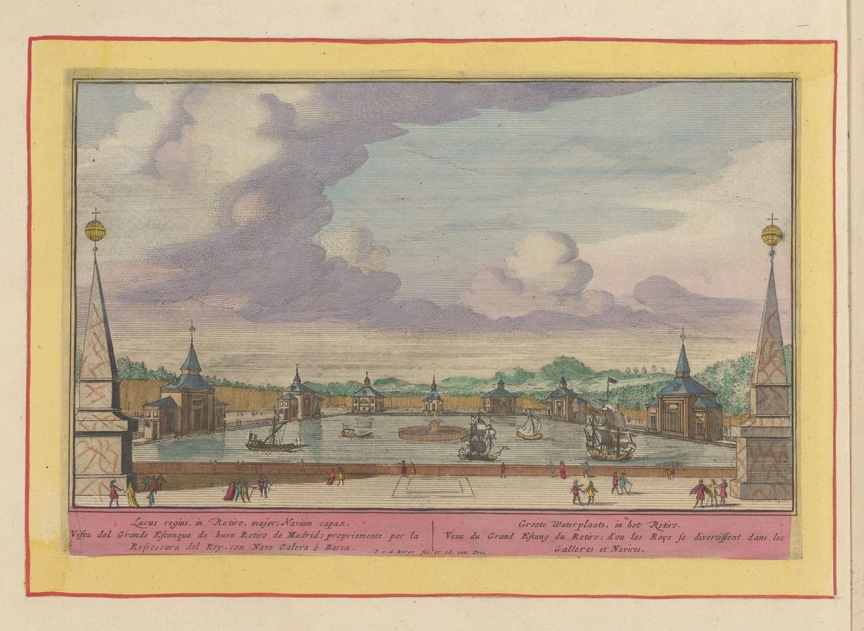 Grand étang avec des bateaux dans les jardins du Palacio del Buen Retiro à Madrid - Pieter van den Berge