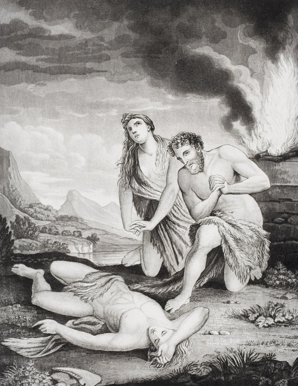Abel assassiné par son frère Caïn (gravure) - Pieter van der (after) Werff