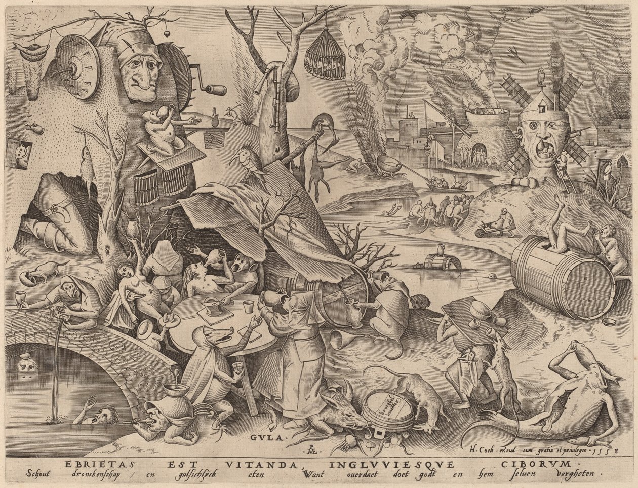 Gourmandise - Pieter van der Heyden after Pieter Bruegel the Elder