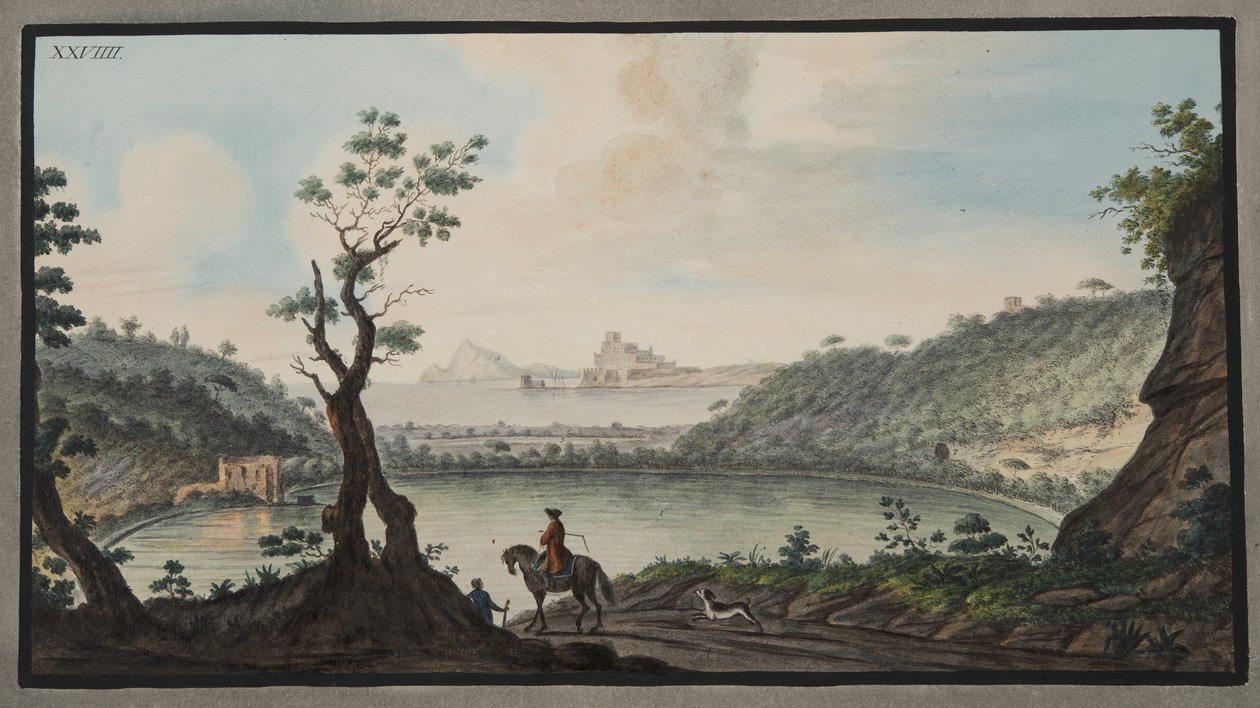 Vue du lac Averne depuis la route entre Puzzoli et Cuma, Planche XXIX, de 