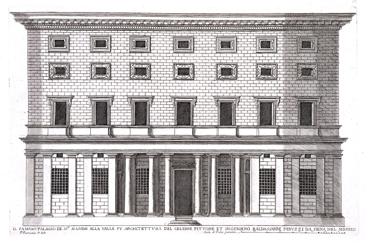 Vue de la façade du Palazzo Massimi alla Valle, Rome, conçu par Baldassarre Peruzzi (1481-1536) en 1532 - Pietro Ferrerio