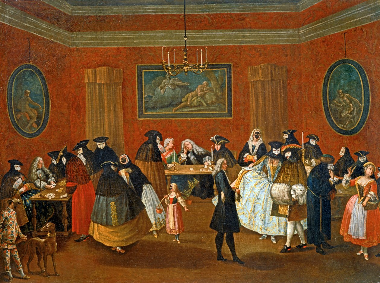 Le Ridotto : scène de mascarade ... (peinture sur toile) - Pietro (circle of) Longhi