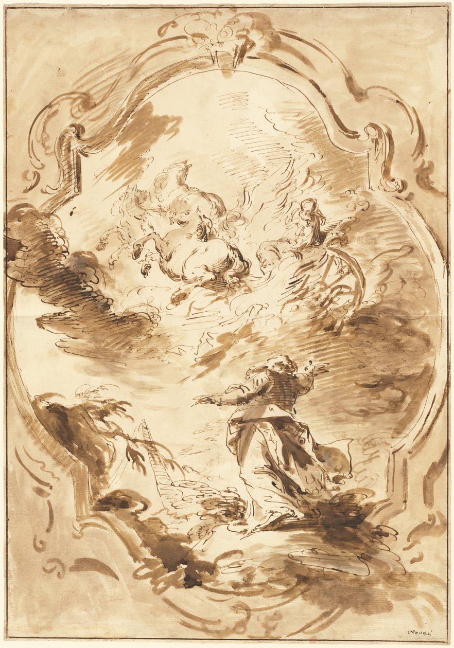 Élisée regardant Élie monter dans le char de feu - Pietro Antonio Novelli