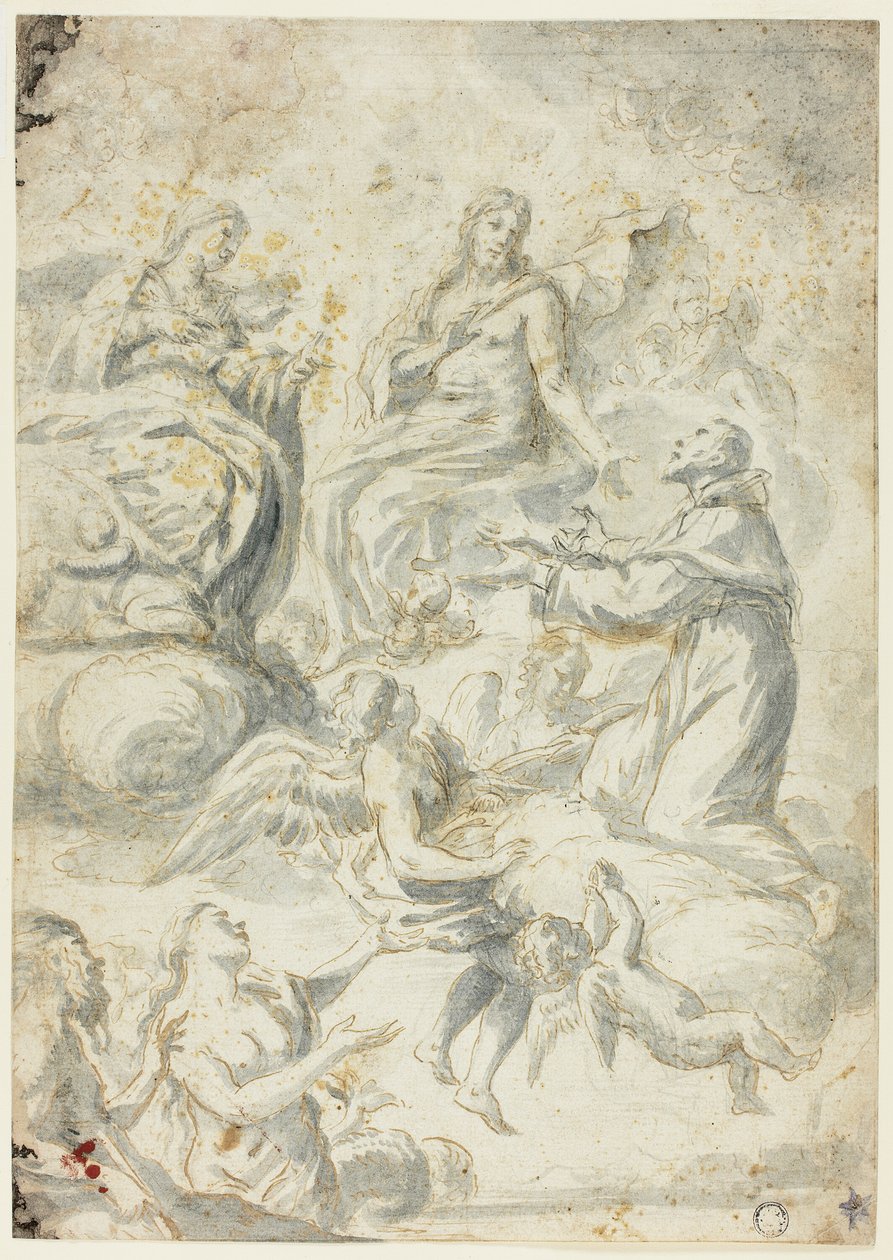 Saint Nicolas de Tolentino intercède auprès du Christ et de la Vierge pour les âmes des limbes - Pietro Antonio Novelli