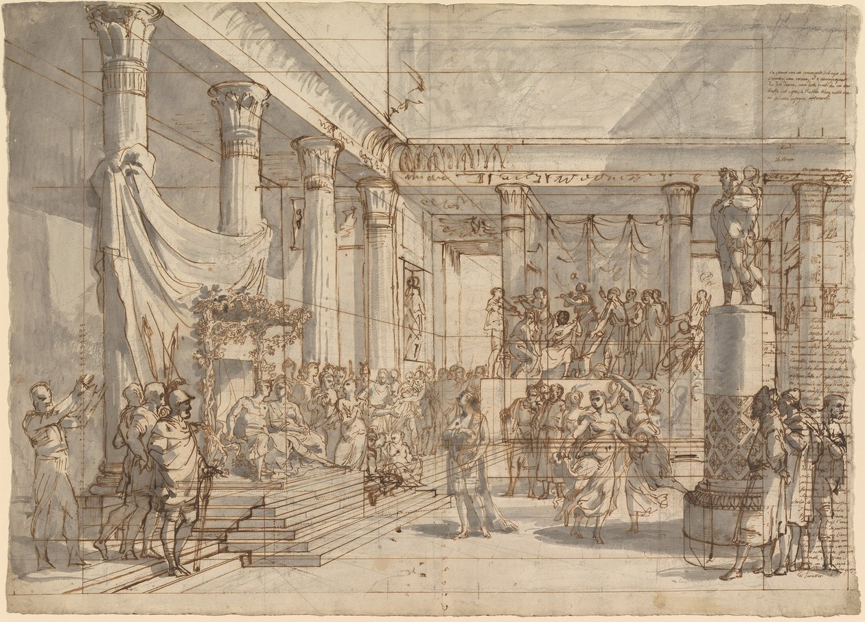 Timothée jouant de la lyre devant Alexandre et Thaïs dans la salle du palais de Persépolis - Pietro Fancelli