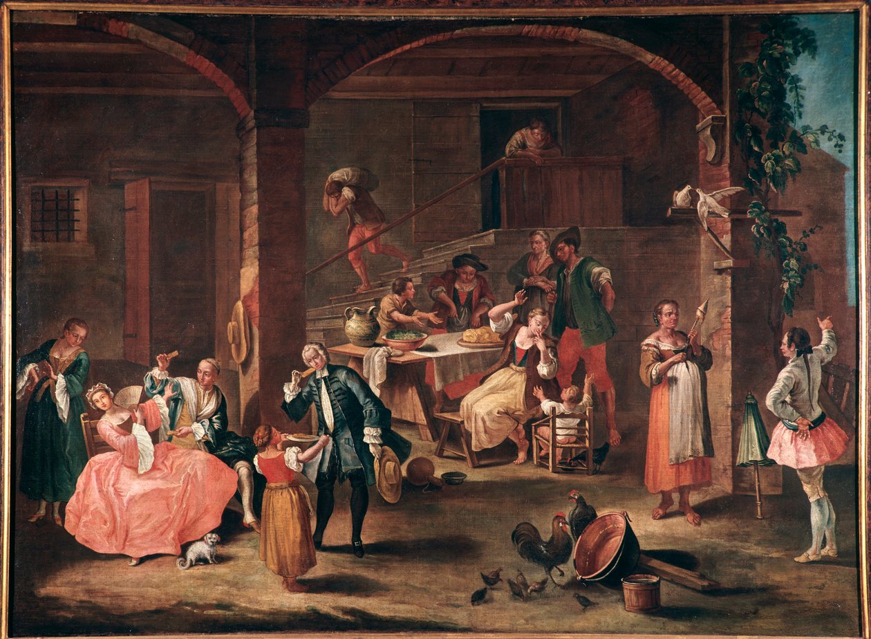 La merenda in campagna (Le goûter à la campagne). Peinture de Pietro Longhi (1702-1785) vers 1750. Venise, Ca