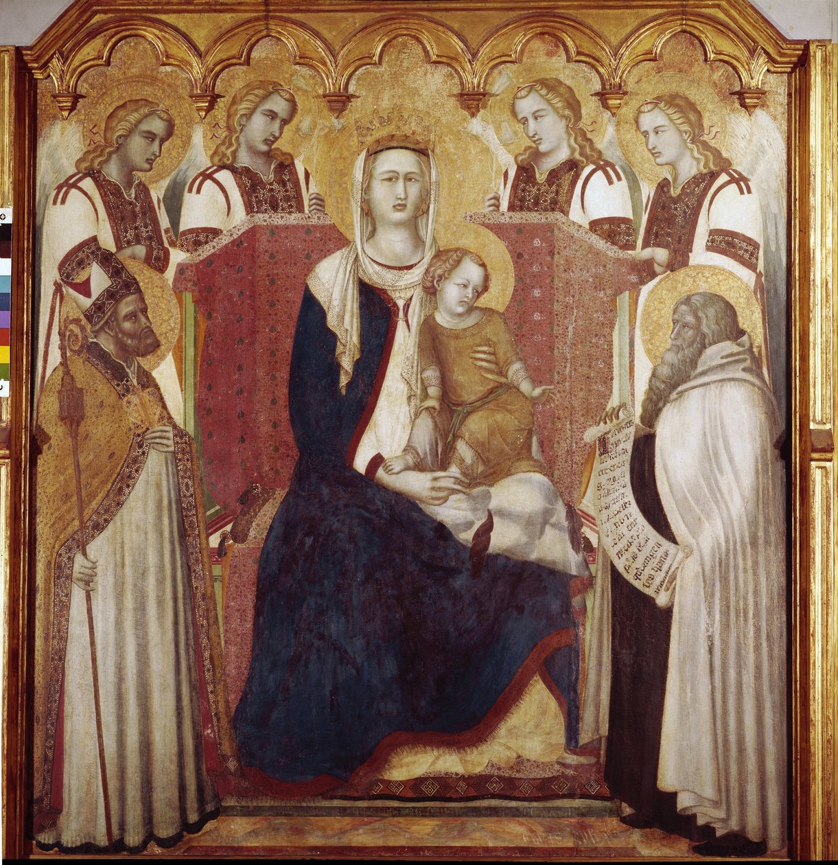 Vierge et Enfant entre Saint Nicolas et Saint Élie (panneau central, Retable du Carmel) - Pietro Lorenzetti