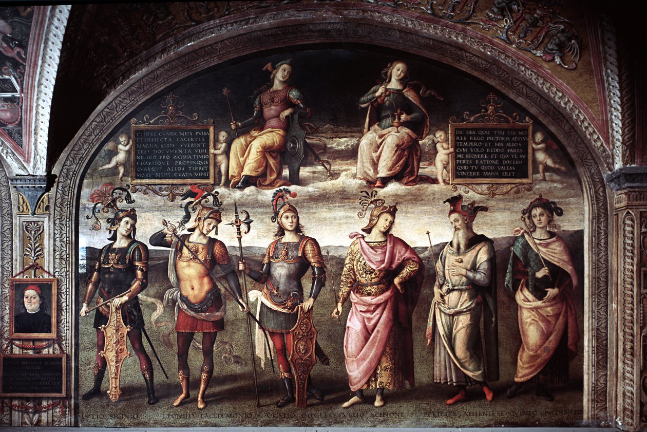 Force et tempérance avec six héros anciens - Pietro Perugino