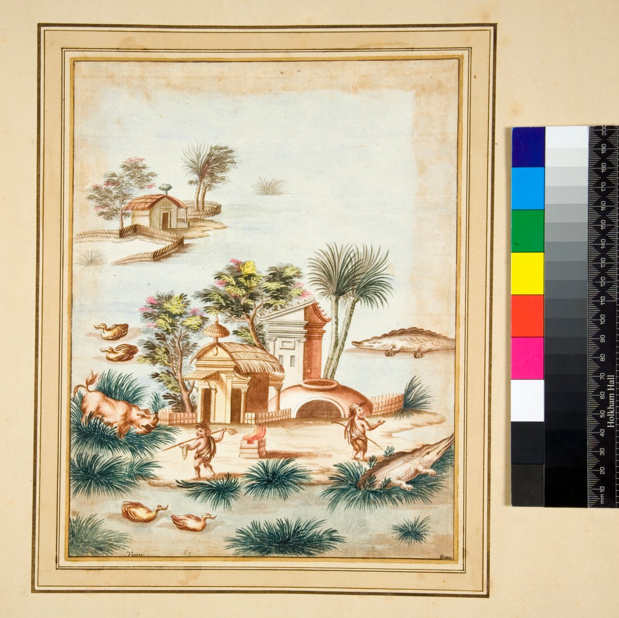 Scène fluviale avec deux pygmées sur une île - Pietro Santi Bartoli