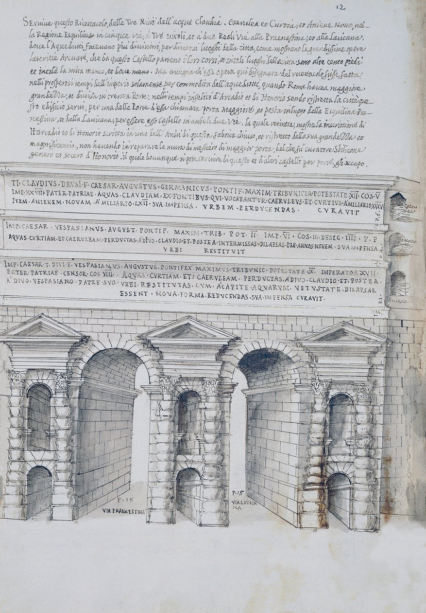 Porta Maggiore à Rome, dessin, des Antiquités romaines, par Pirro Ligorio (1513-1583) - Pirro Ligorio