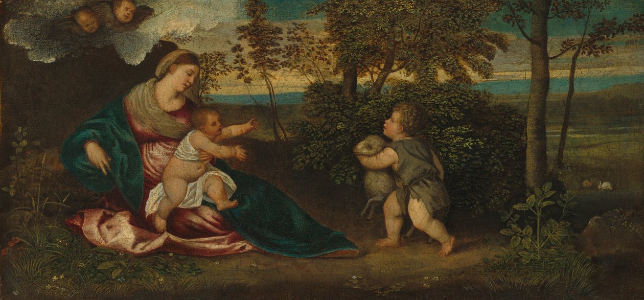 Madone et Enfant avec le petit Saint Jean dans un paysage - Polidoro Lanzani