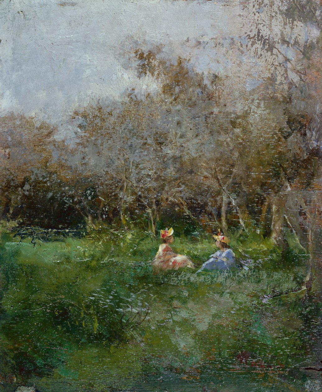 Dames élégantes se reposant dans un paysage boisé - Pompeo Mariani