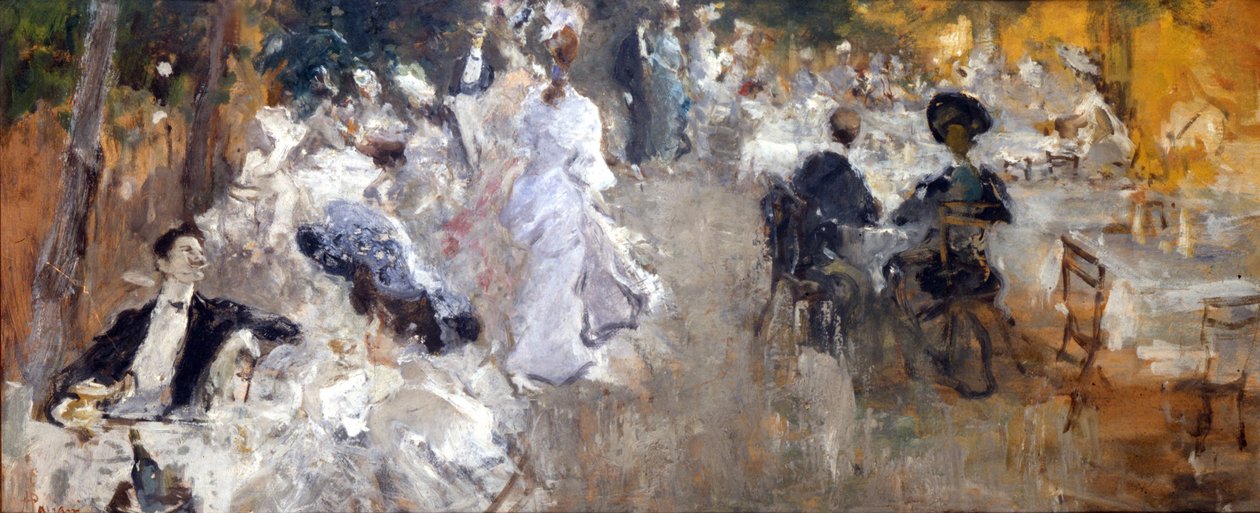 Restaurant en plein air. Peinture de Pompeo Mariani. - Pompeo Mariani
