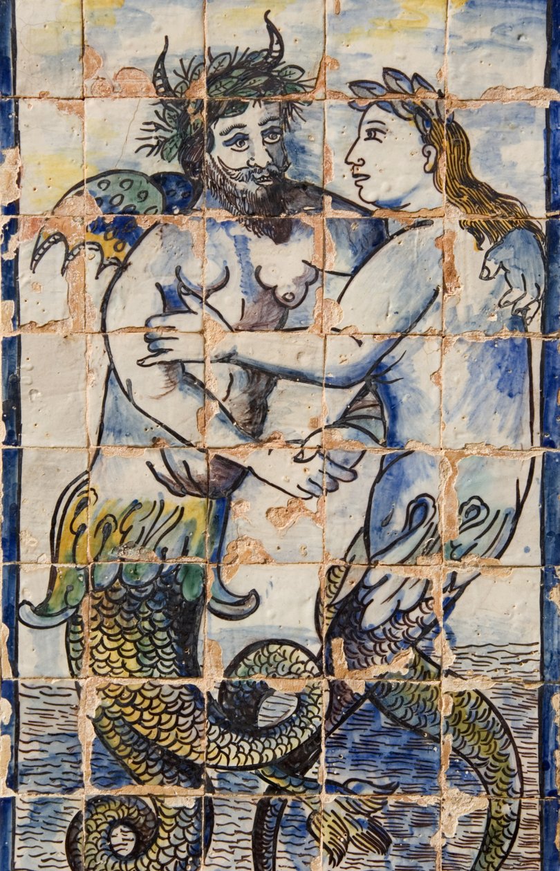 Azulejos dans les jardins du palais représentant des créatures marines (céramique) - Portuguese School
