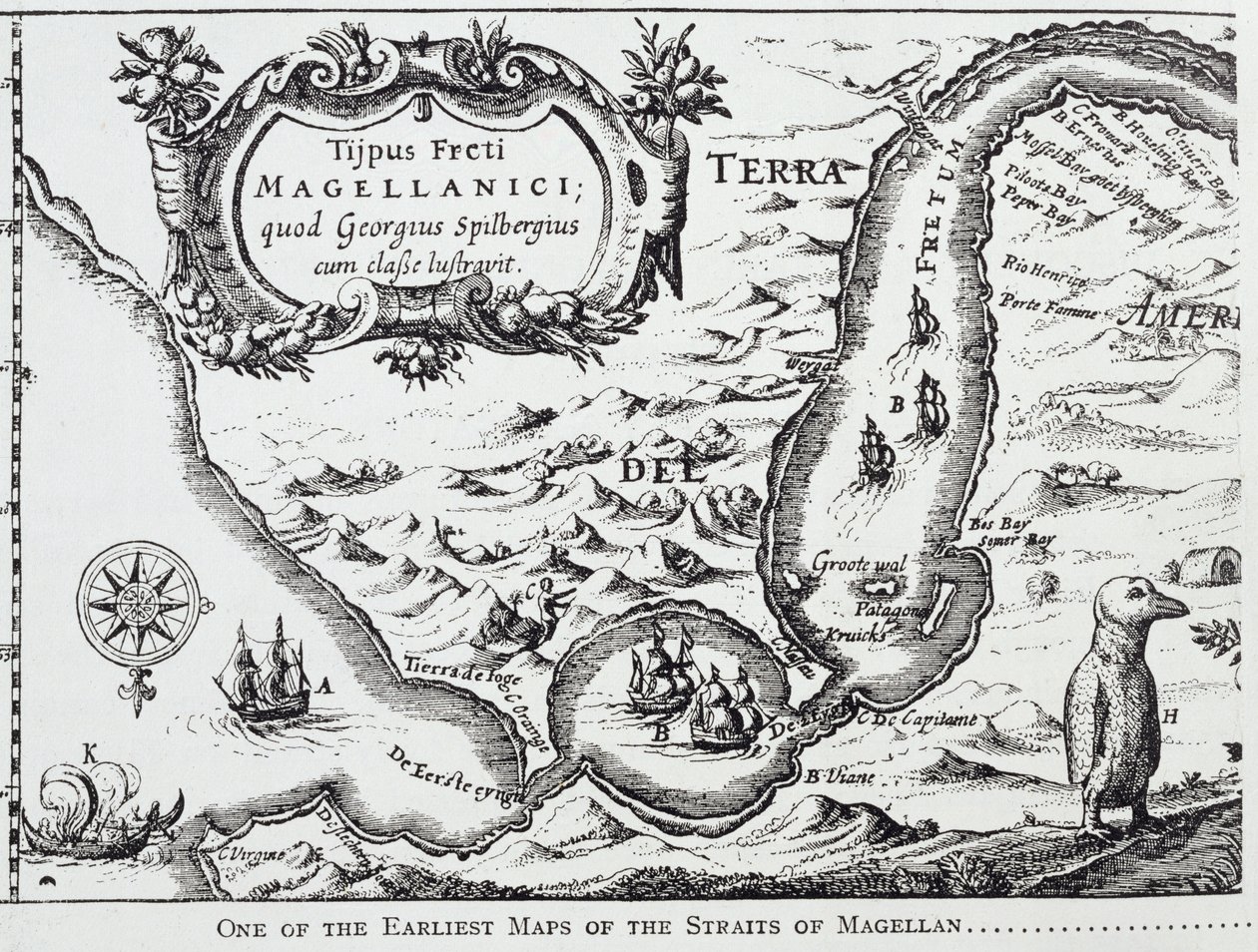 Une des premières cartes du détroit de Magellan, tirée de 