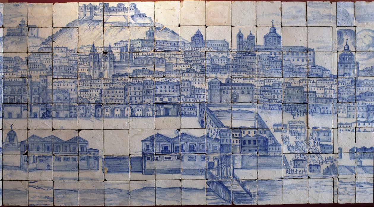 Vue panoramique de Lisbonne, avant le tremblement de terre de 1755 - Azulejos début XVIIIe siècle, panneau de l
