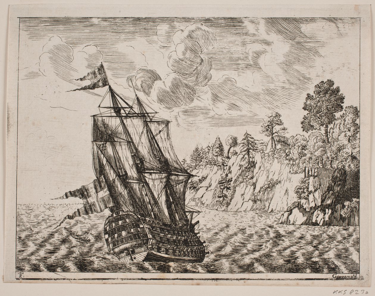Navire de guerre danois près de la côte rocheuse - Poul Isac Grønvold