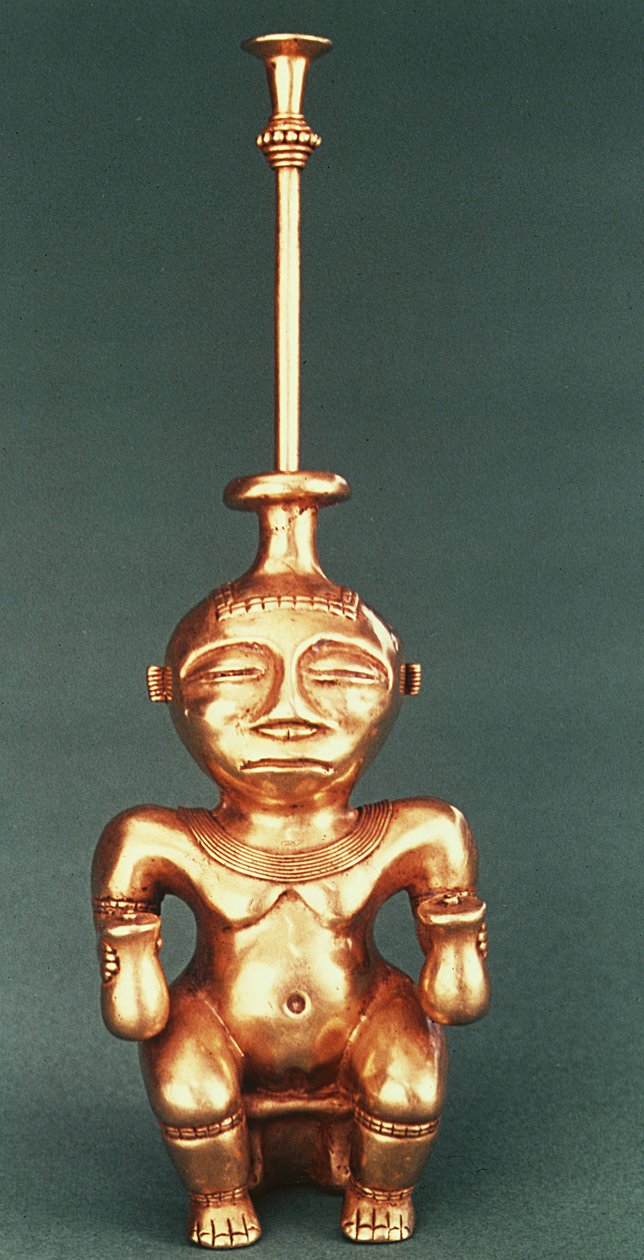 Récipient à chaux en or coulé, Quimbaya - Pre-Columbian