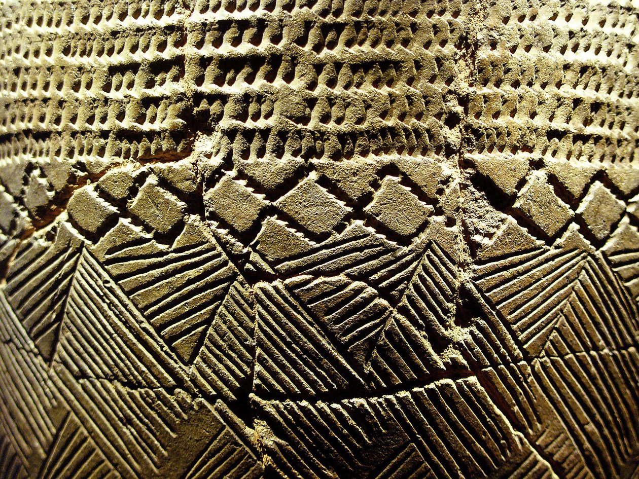 Poterie avec décor de dents de peigne, vers 8000 av. J.-C. de la période néolithique, Amsa-Dong, Corée. Photographie, Musée national de Séoul, République de Corée - Prehistoric Prehistoric