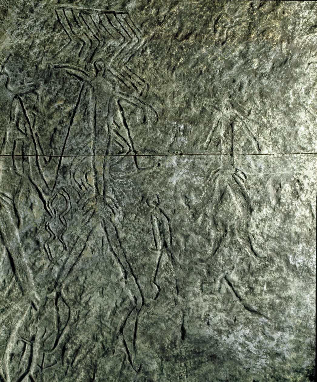 Art rupestre préhistorique : pétroglyphe de figures humaines. Âge de pierre. Âge du bronze. Musée d