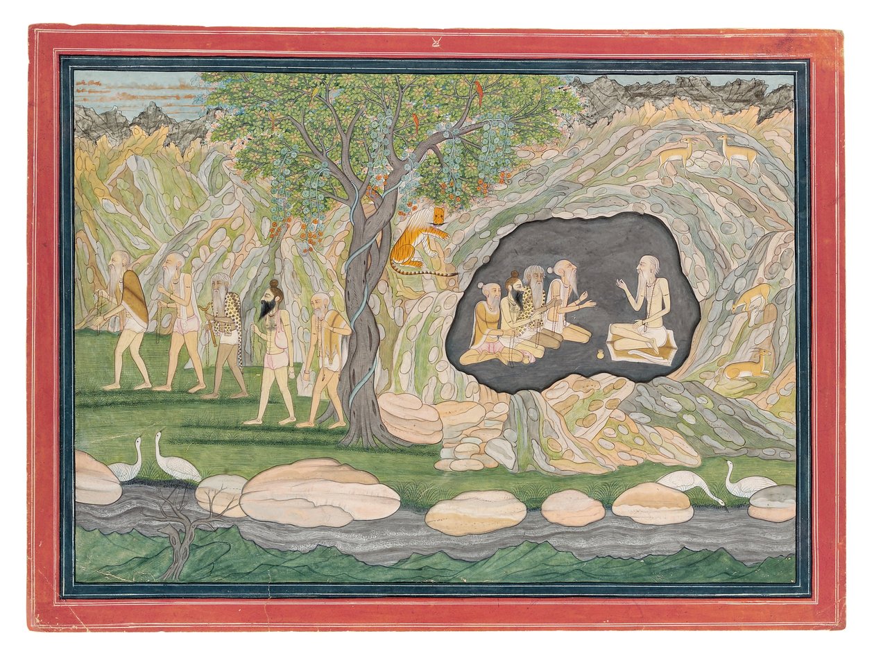 Les cinq Siddhas se dirigent vers les montagnes de Kailasha, vers 1820 - Purkhu