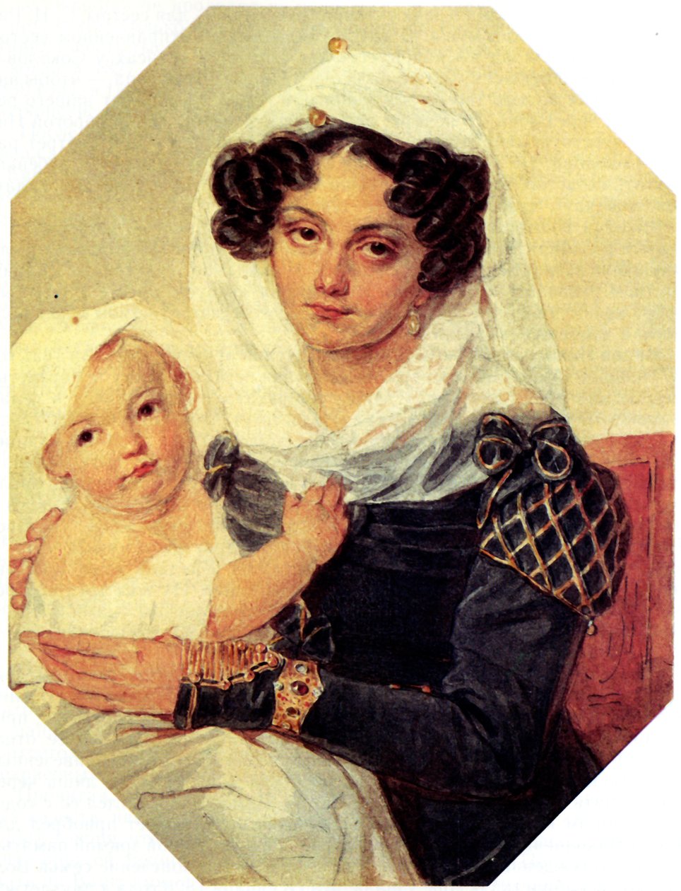 Portrait de la comtesse Maria N. Volkonskaya avec son fils Nikolay - Pyotr Fyodorovich Sokolov